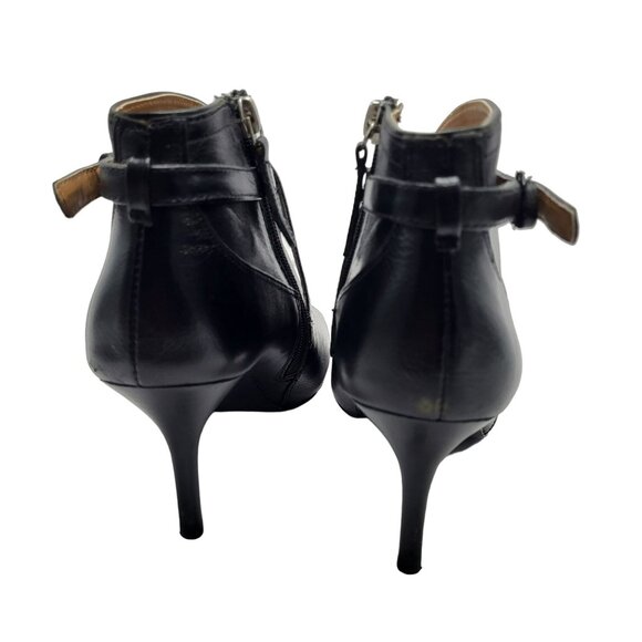 Nine West Gaige Open Toe Black Leather Heeled Bootie Women Size 7.5 Side Zip - Picture 4 of 11